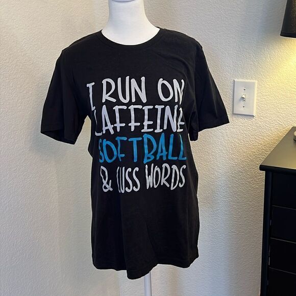 Caffeine, Softball & Cuss Words Tee - M - Picture 1 of 4